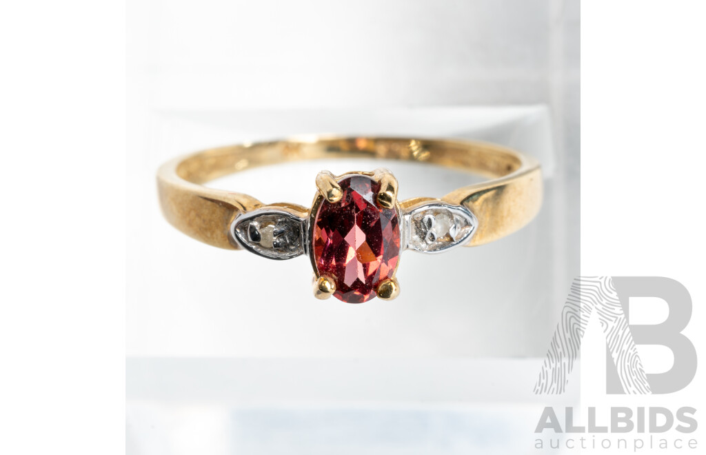 9ct Pink Tourmaline & Diamond Ring, T0.38ct/TDW0.01ct, Size N, 1.08 Grams - as New