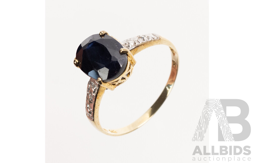 9ct Dark Blue Australian Sapphire Ring, 1.97ct, Size N, 1.53 Grams - as New