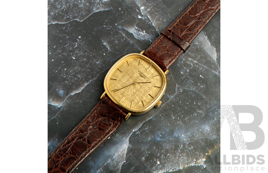 Longines Mechanical Linen Dial Tonneau Vintage Watch, Manual Winding with Movement