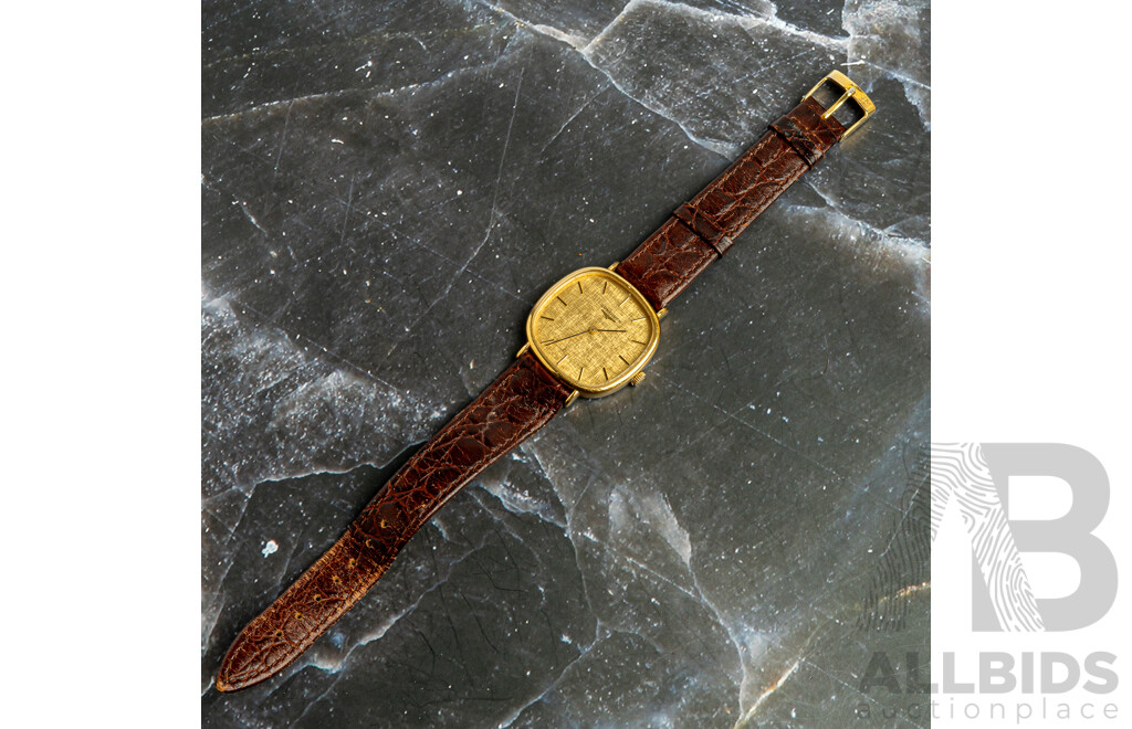 Longines Mechanical Linen Dial Tonneau Vintage Watch, Manual Winding with Movement