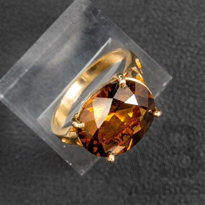 9ct Vintage Smokey Quartz Cocktail Ring, Size Q, 5.99 Grams