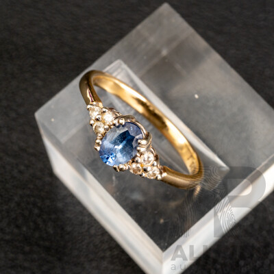 9ct Cornflour Blue Sapphire & Diamond Ring, S0.58ct/TDW0.12ct, Size O, 2.13 Grams