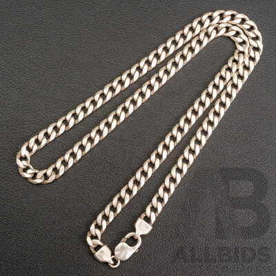 Sterling Silver Flat Curve Link Necklace, 55cm, 55.27 Grams
