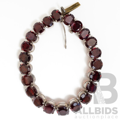 Vintage Sterling Silver Garnet Tennis Bracelet, 17.5cm, 28.21 Grams