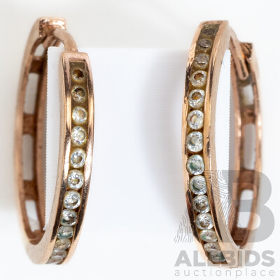 9ct Rose Gold Diamond Hoop Earrings, TDW 0.15ct, 12mm, 1.90 Grams
