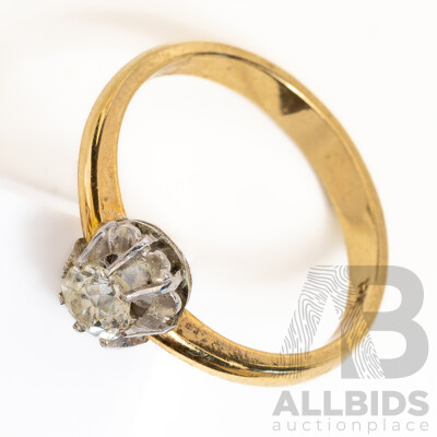 18ct Vintage Diamond Solitaire Ring, TDW0.20ct, Size O, 3.35 Grams
