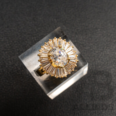 14ct Cubic Zirconia Cluster Cocktail Ring, Size M, 7.88 Grams