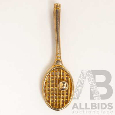 9ct Vintage Tennis Racket & Ball Slider Pendant, 23mm, 0.72 Grams