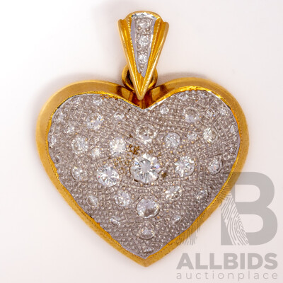 18ct Diamond Set Heart Pendant, 32mm, Est TDW 1.25ct, 9.08 Grams