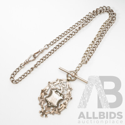Antique Sterling Silver Pierced Medallion/pendant, Hallmarked Glasgow 1891 & 925 Fob Chain Double Albert Swivel Clasps, 44cm, 37.53 Grams