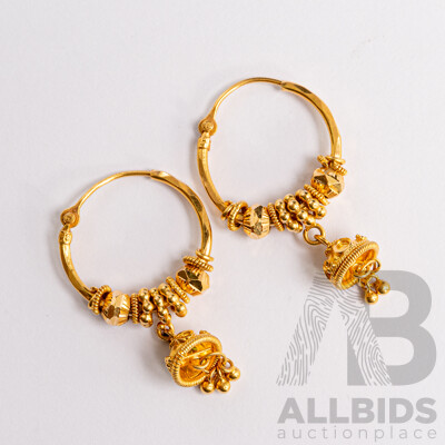 22ct Jhumki Jhumka Hoop Earrings, 20mm, Like New, 6.63 Grams