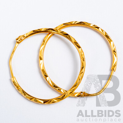 22ct Patterned Diamond Cut Hoop Earrings, 22mm, 1.62 Grams