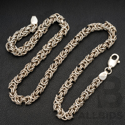 Sterling Silver Fancy Link Heavy Necklace, 58cm, 94.86 Grams