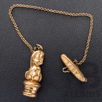 Vintage Rodd Baby Bar Brooch with Squirrel Pendant on Long Chain/dummy Holder - 9ct Lined