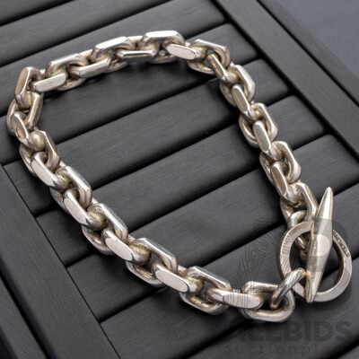 Sterling Silver Vintage Anchor Link Bracelet, 21cm, 49.95 Grams