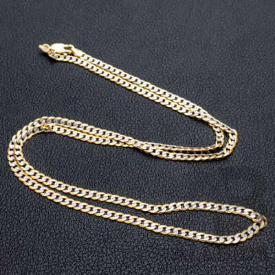 9ct Two Tone Gold Flat Curb Link Necklace, 50cm, 5.92 Grams