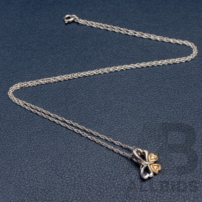 Sterling Silver & 9ct Butterfly Slider Pendant with Diamond Set Wings, on Sterling Rope Twist Necklace 45cm, 2.31 Grams