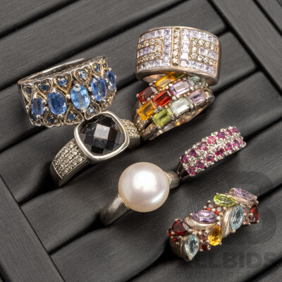 Collection of (7) Sterling Silver Gem Set Rings, 41.85 Grams