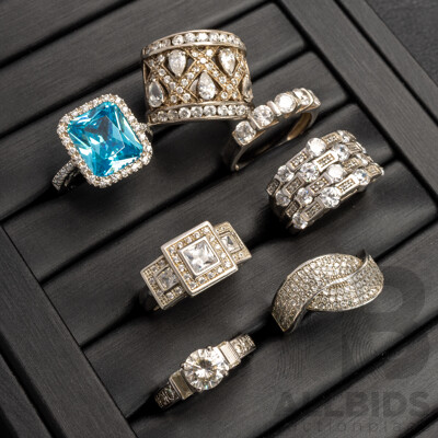 Collection of (7) Cubic Zirconia Rings, Sizes K - O, 34.82 Grams