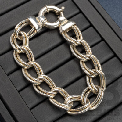 Sterling Silver Double Curb Link Bracelet, 19cm, 26.02 Grams