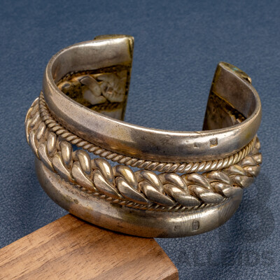 Sterling Silver Ornate Vintage Heavy Open Cuff Bangle, 59mm, 158.0 Grams