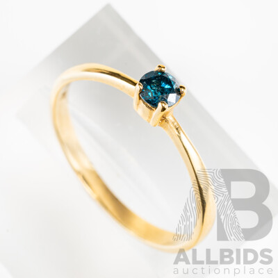 18ct Blue Diamond (irradiated) Solitaire Ring, TDW 0.15ct, Size N1/2, 1.70 Grams - as New