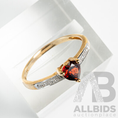 9ct Garnet & Diamond Set Heart Cut Ring, Size N, 1.54 Grams