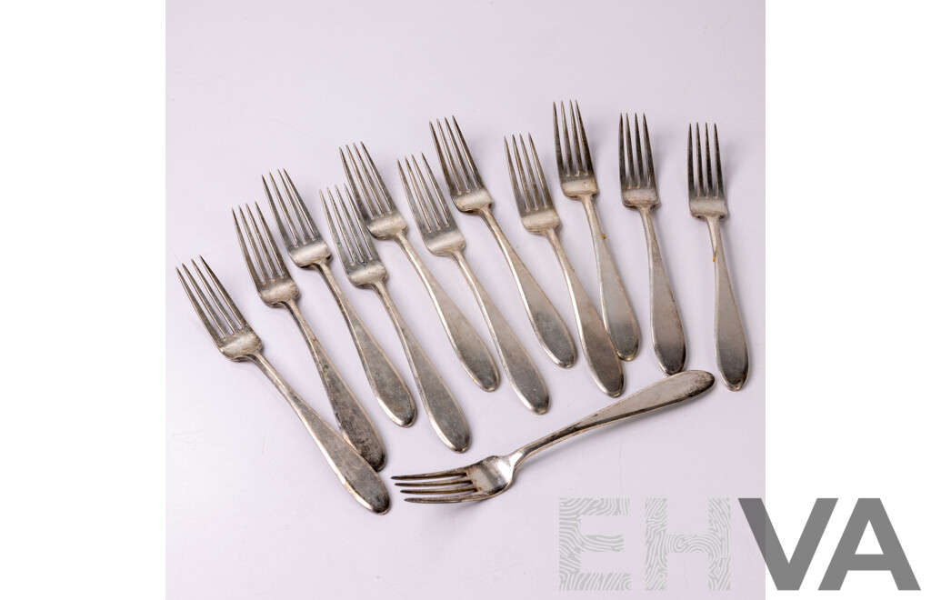 Set 12 Vintage French .750 Solid Silver Table Forks