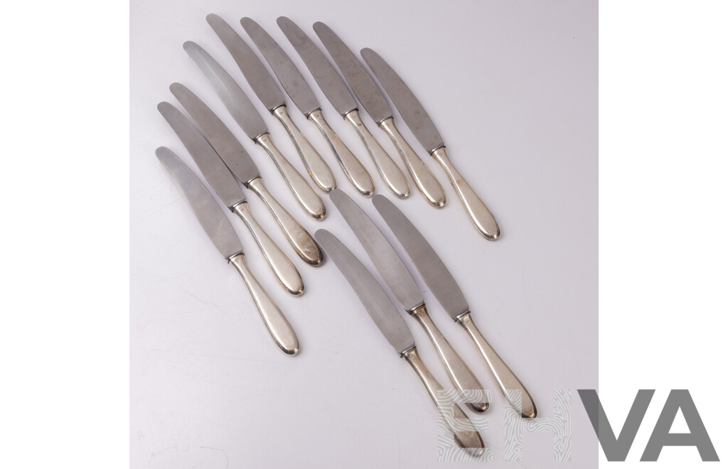 Set11 Vintage French Gerlach Knives with .750 Solid Silver Hollow Handles and Steel Blades