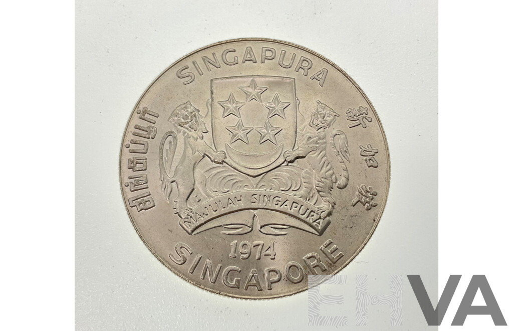 Singapore 1974  Silver Ten Dollar Coin, Set Issue .500