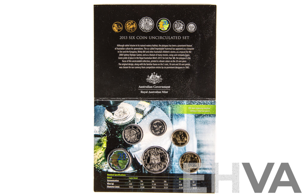 Australian 2013 UNC Six Coin Special Edition Set, Includes Coloured Twenty Cent Coin