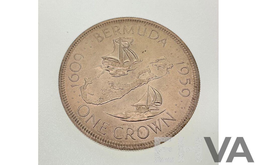 Bermuda 1959 Silver One Crown, 350th Anniversary Colony Founding .500