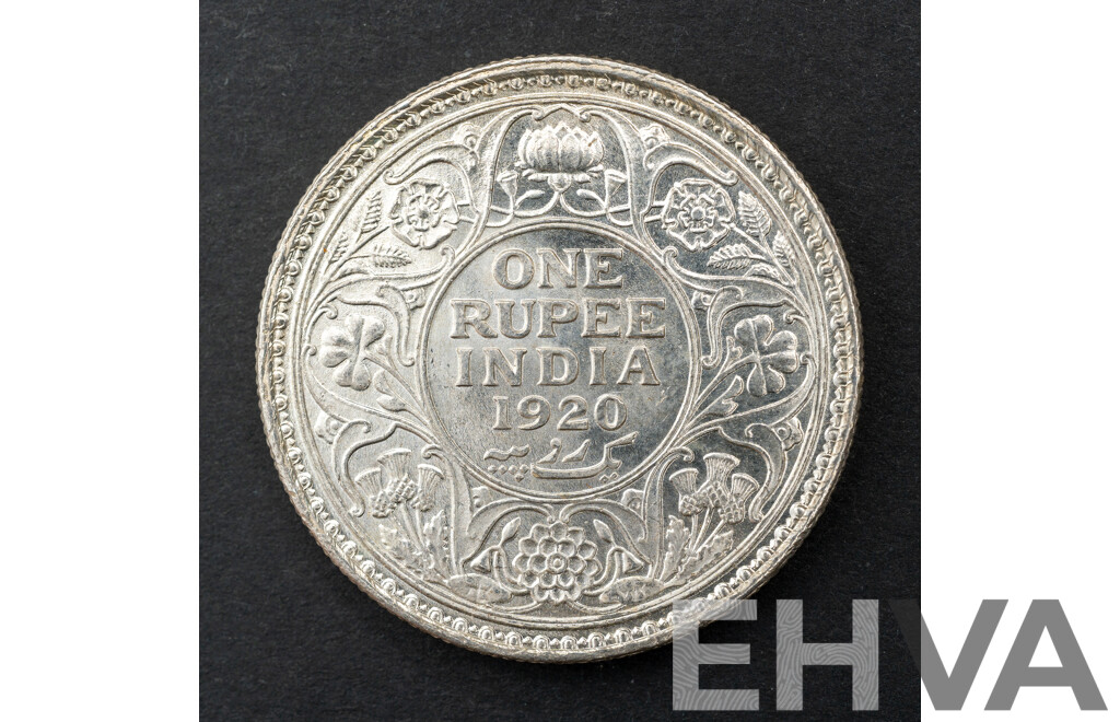 India 1920 KGV Silver One Rupee Coin .917