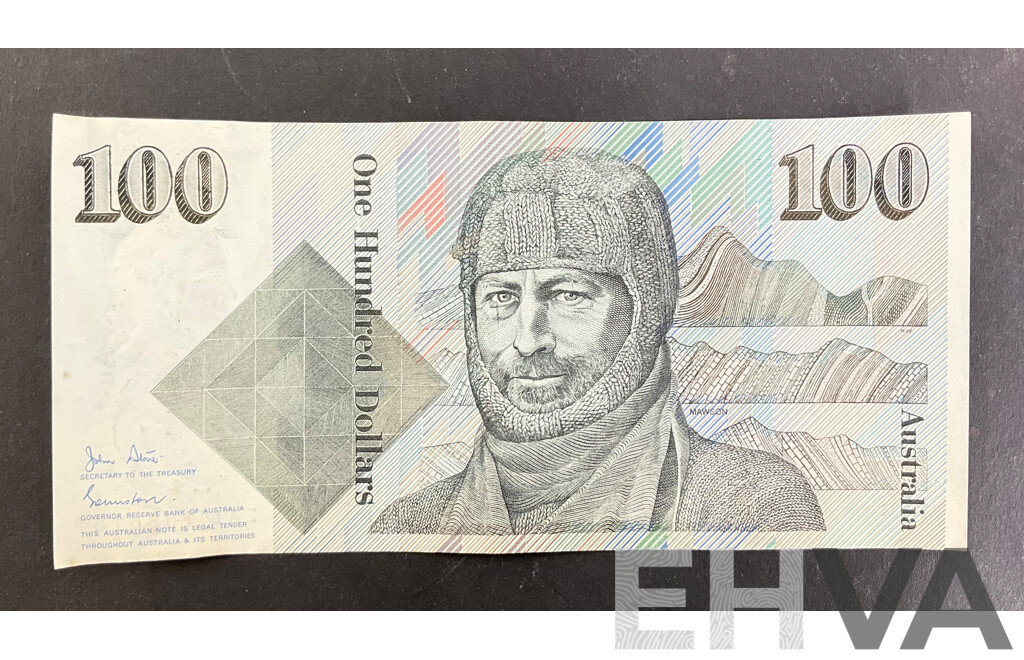 Australian 1984 One Hundred Dollar Note, Stone/Johnston R608, ZAL 108618