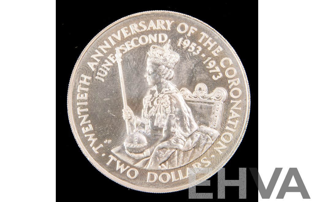 Cook Islands 1973 Silver Two Dollar Coin, QE2 Twenty Fifth Coronation .925