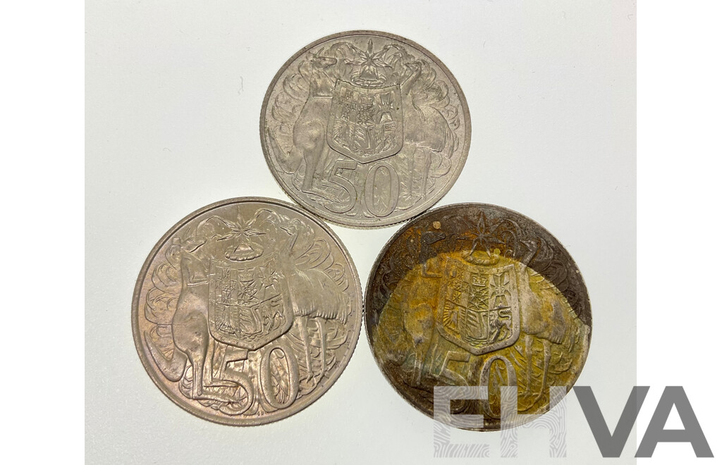 Three Australian 1966 Round Silver Fifty Cent Coins .800