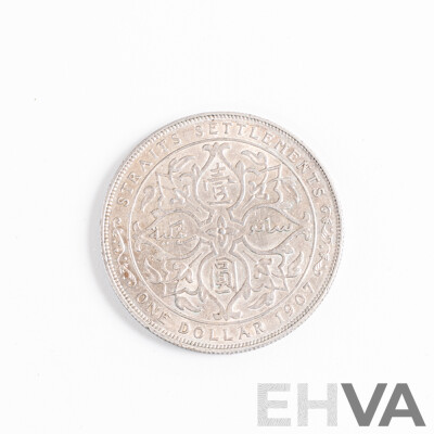 Straits Settlements 1907 KGV Silver One Dollar Coin .900