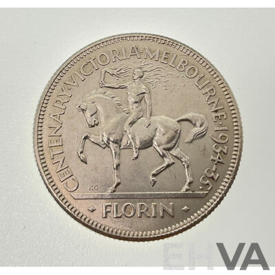 Rare Australian 1934-35 Silver KGV Florin, Commemorative Victoria Centenary .925