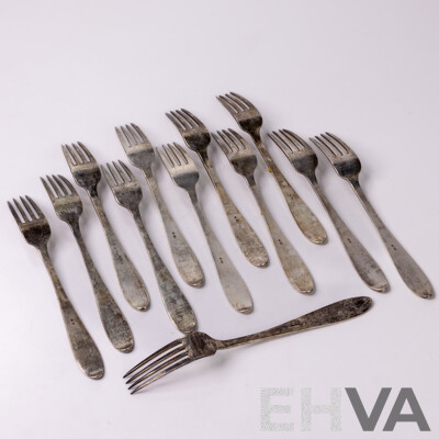 Set 12 Vintage French .750 Solid Silver Table Forks