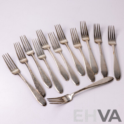 Set 12 Vintage French .750 Solid Silver Table Forks