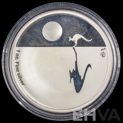 Australian RAM 2009 Silver Proof One Dollar Coin, Kangaroo at Sunset, F12 Privy Mark .999