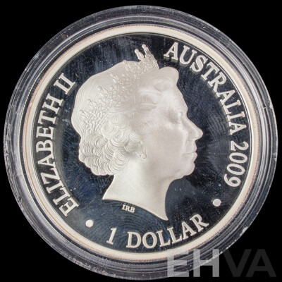 Australian RAM 2009 Silver Proof One Dollar Coin, Kangaroo at Sunset, F12 Privy Mark .999