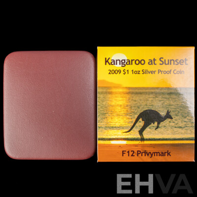 Australian RAM 2009 Silver Proof One Dollar Coin, Kangaroo at Sunset, F12 Privy Mark .999