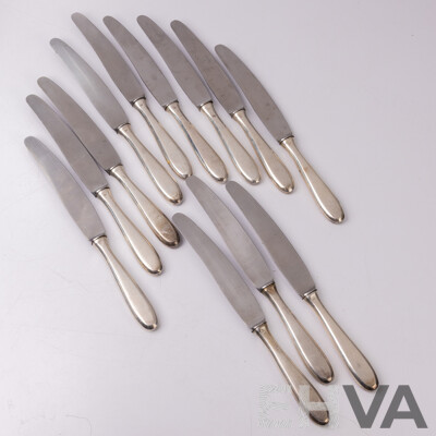 Set11 Vintage French Gerlach Knives with .750 Solid Silver Hollow Handles and Steel Blades