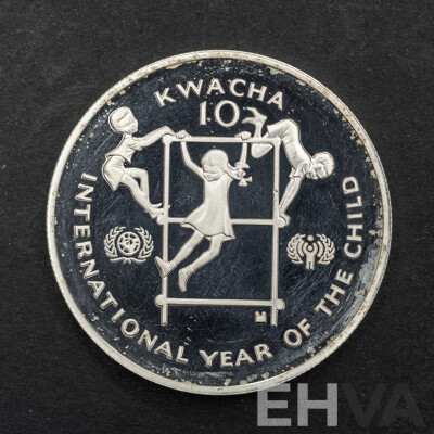 Zambia 1980 Silver Proof Ten Kwacha Coin, International Year of the Child .925