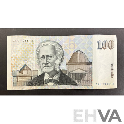 Australian 1984 One Hundred Dollar Note, Stone/Johnston R608, ZAL 108618