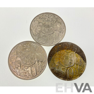 Three Australian 1966 Round Silver Fifty Cent Coins .800