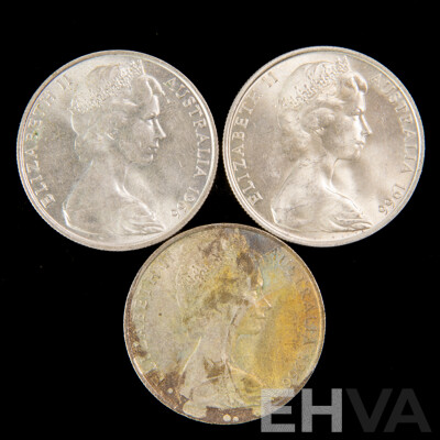 Three Australian 1966 Round Silver Fifty Cent Coins .800