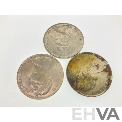Three Australian 1966 Round Silver Fifty Cent Coins .800