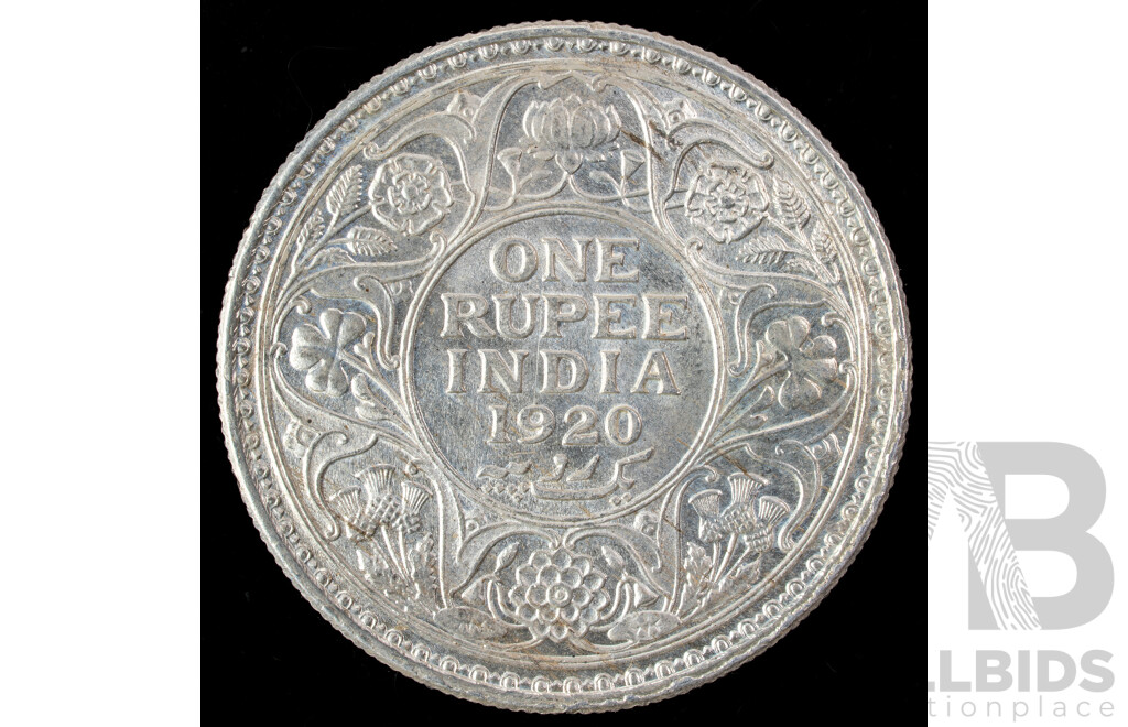 India 1920 KGV Silver One Rupee Coin, Calcutta Mint .917